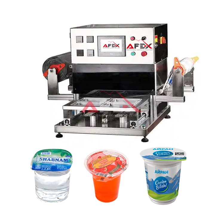 Film sealing machine for plastic containers, 4 molds