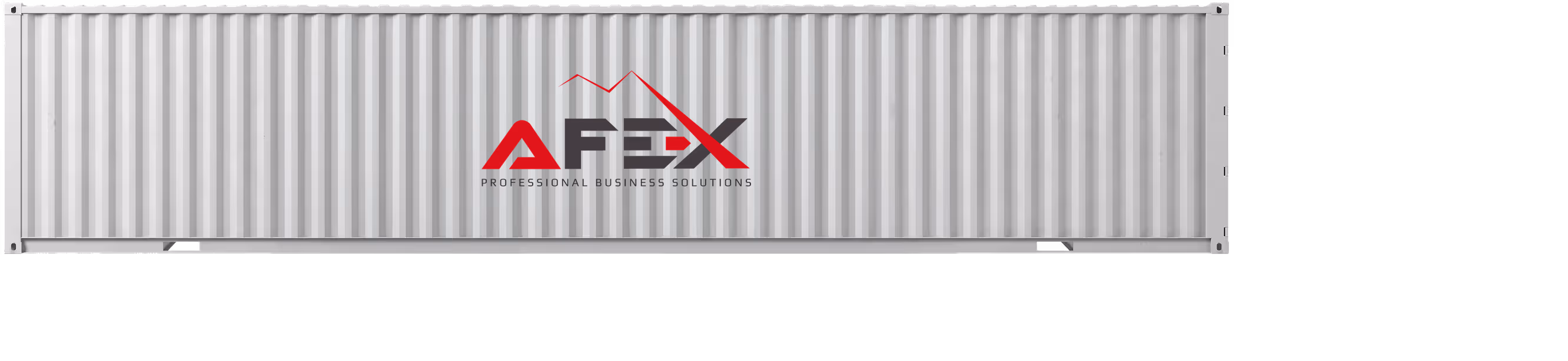 White steel shipping container with vertical ridges isolated on transparent background.